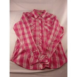 Women's Bit & Bridle Western Pink Plaid Pearl Snaps  Size Large